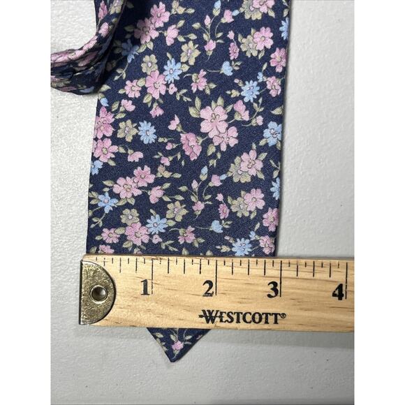 Paul Frederick Floral Print Silk Tie Mens Necktie Blue Pink 3" x 62" - Picture 6 of 9